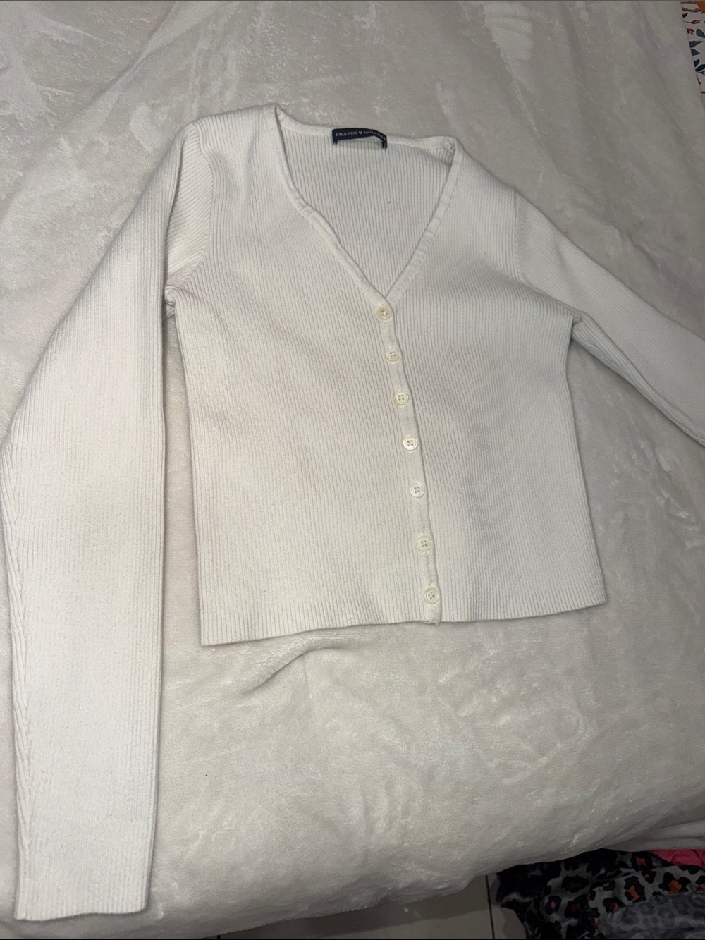 Brandy Melville Cream Ribbed V-Neck Button-Up Cardigan